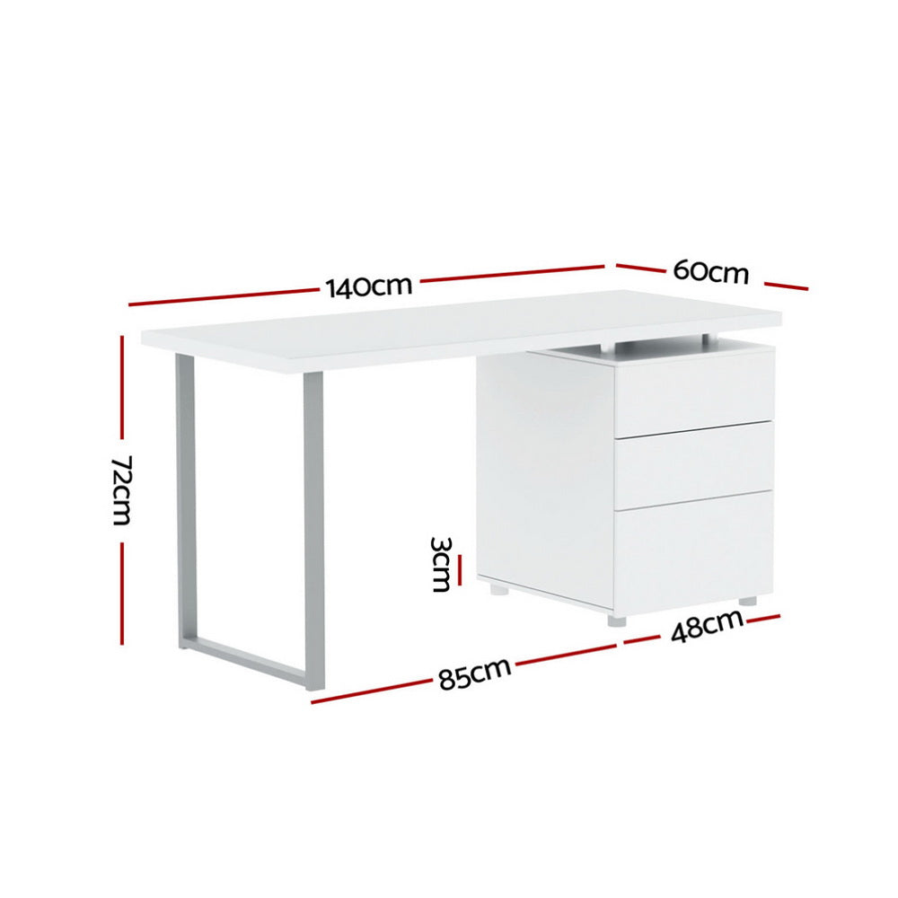 140cm White Computer Desk with Drawers