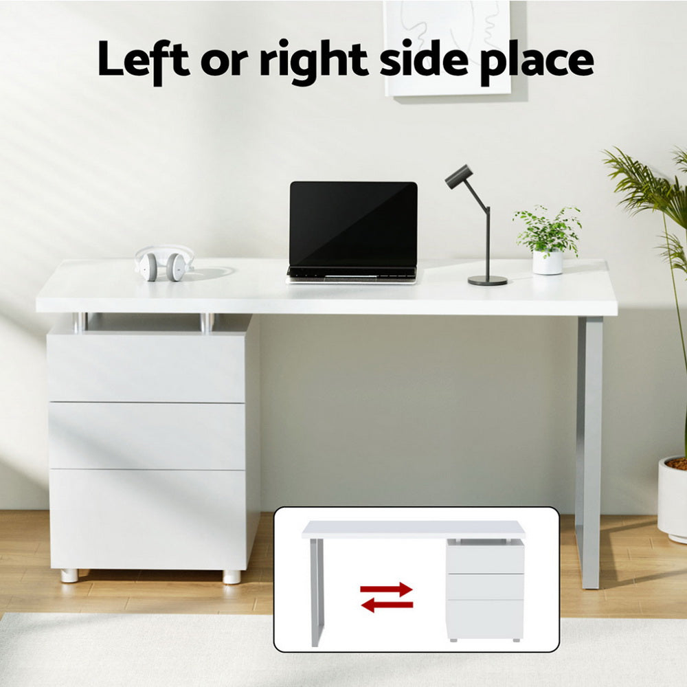 140cm White Computer Desk with Drawers