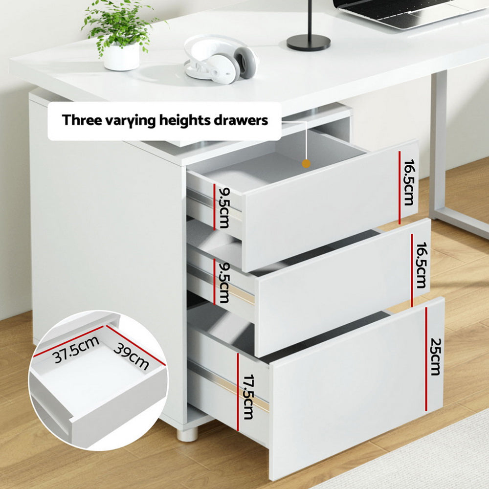 140cm White Computer Desk with Drawers
