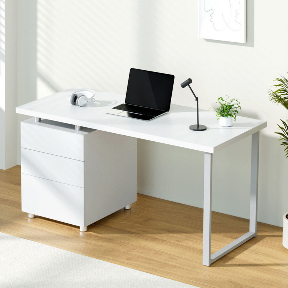 140cm White Computer Desk with Drawers