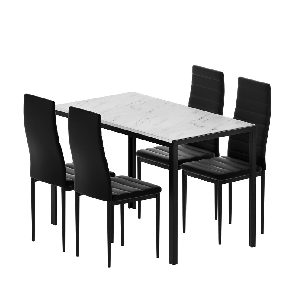 Marble Dining Table with 4 Black Chairs