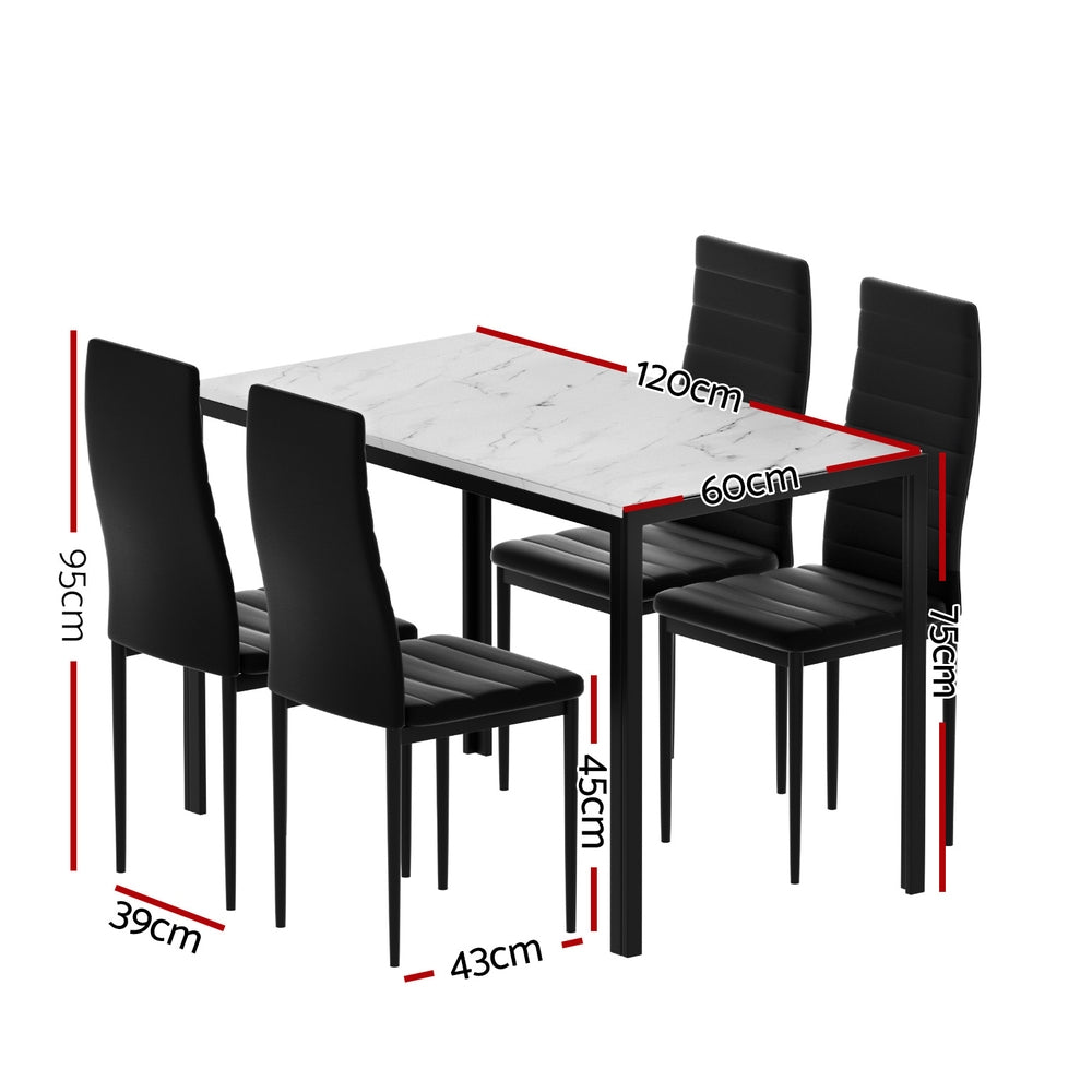 Marble Dining Table with 4 Black Chairs