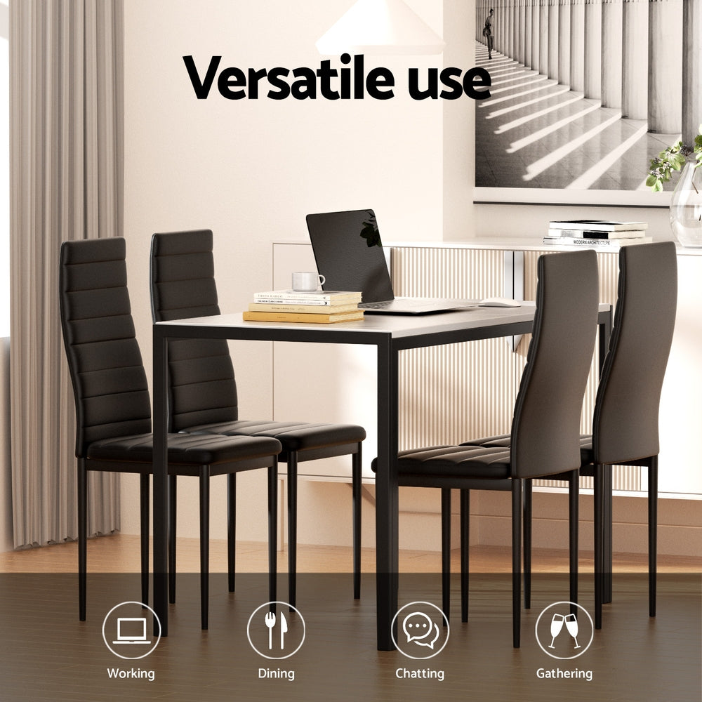 Marble Dining Table with 4 Black Chairs