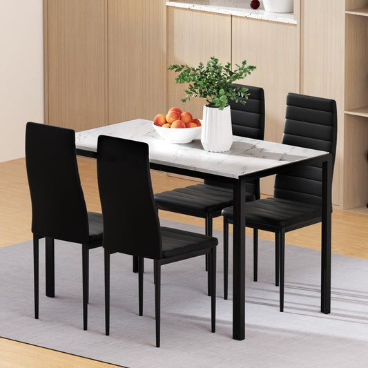 Marble Dining Table with 4 Black Chairs
