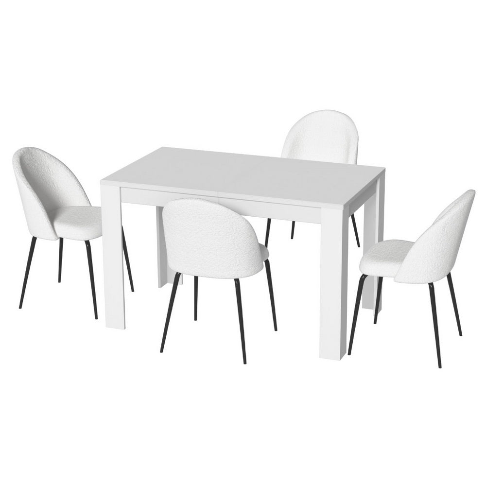 Natu Dining Table with 4 White Sherpa Chairs