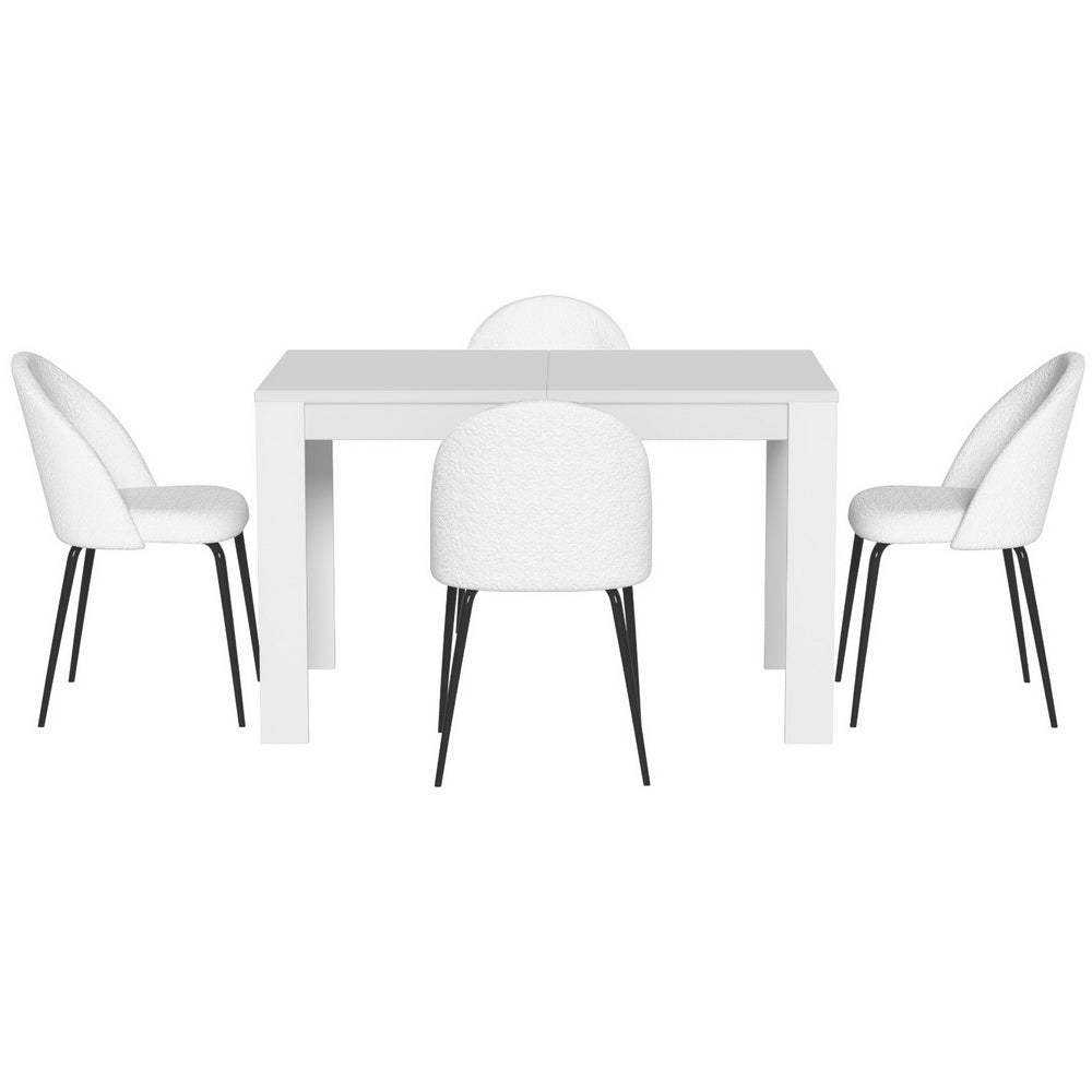 Natu Dining Table with 4 White Sherpa Chairs