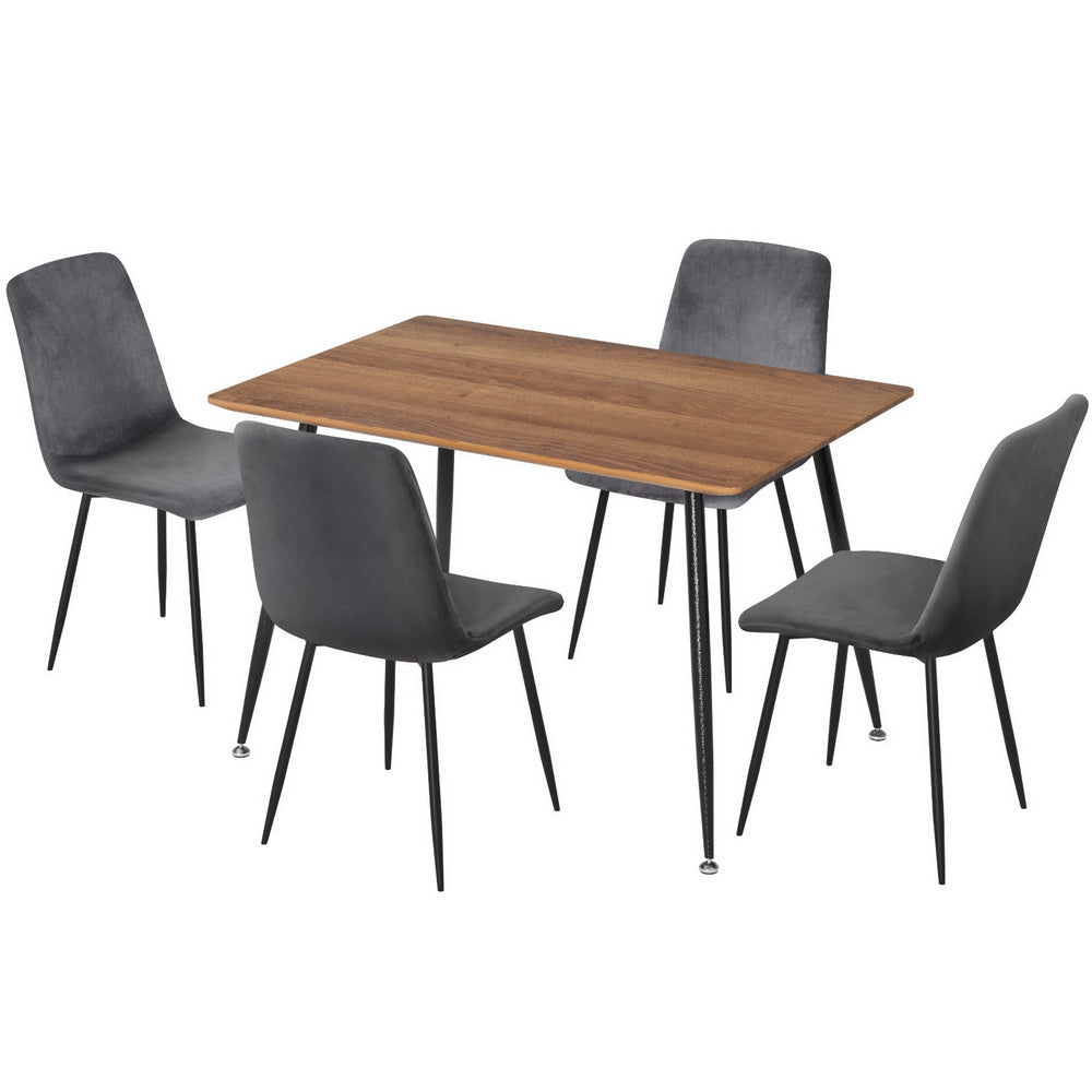 Caleb Dining Table with 4 Grey Velvet Chairs