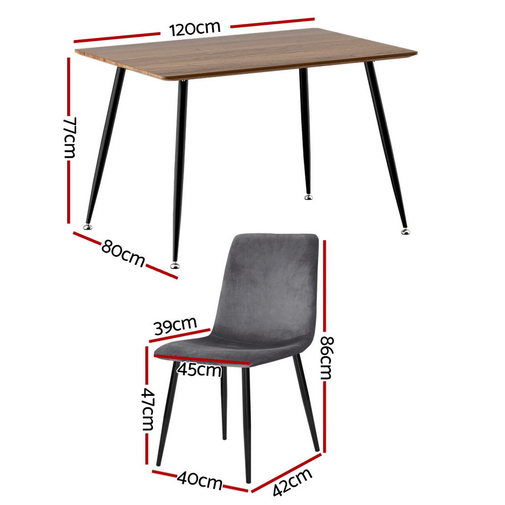 Caleb Dining Table with 4 Grey Velvet Chairs