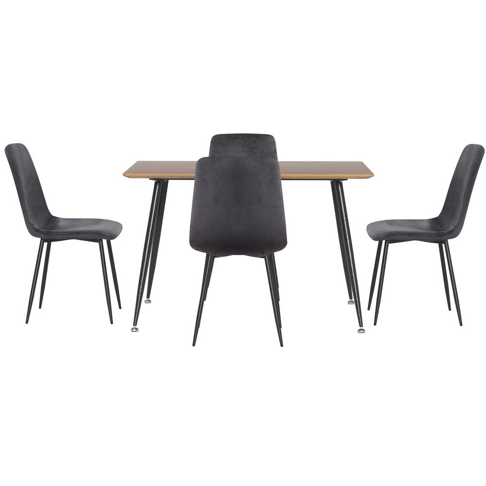 Caleb Dining Table with 4 Grey Velvet Chairs