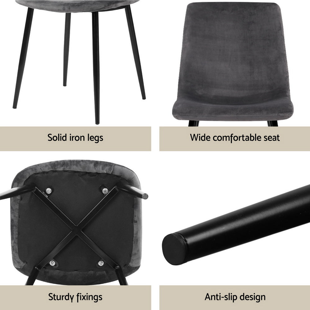 Caleb Dining Table with 4 Grey Velvet Chairs