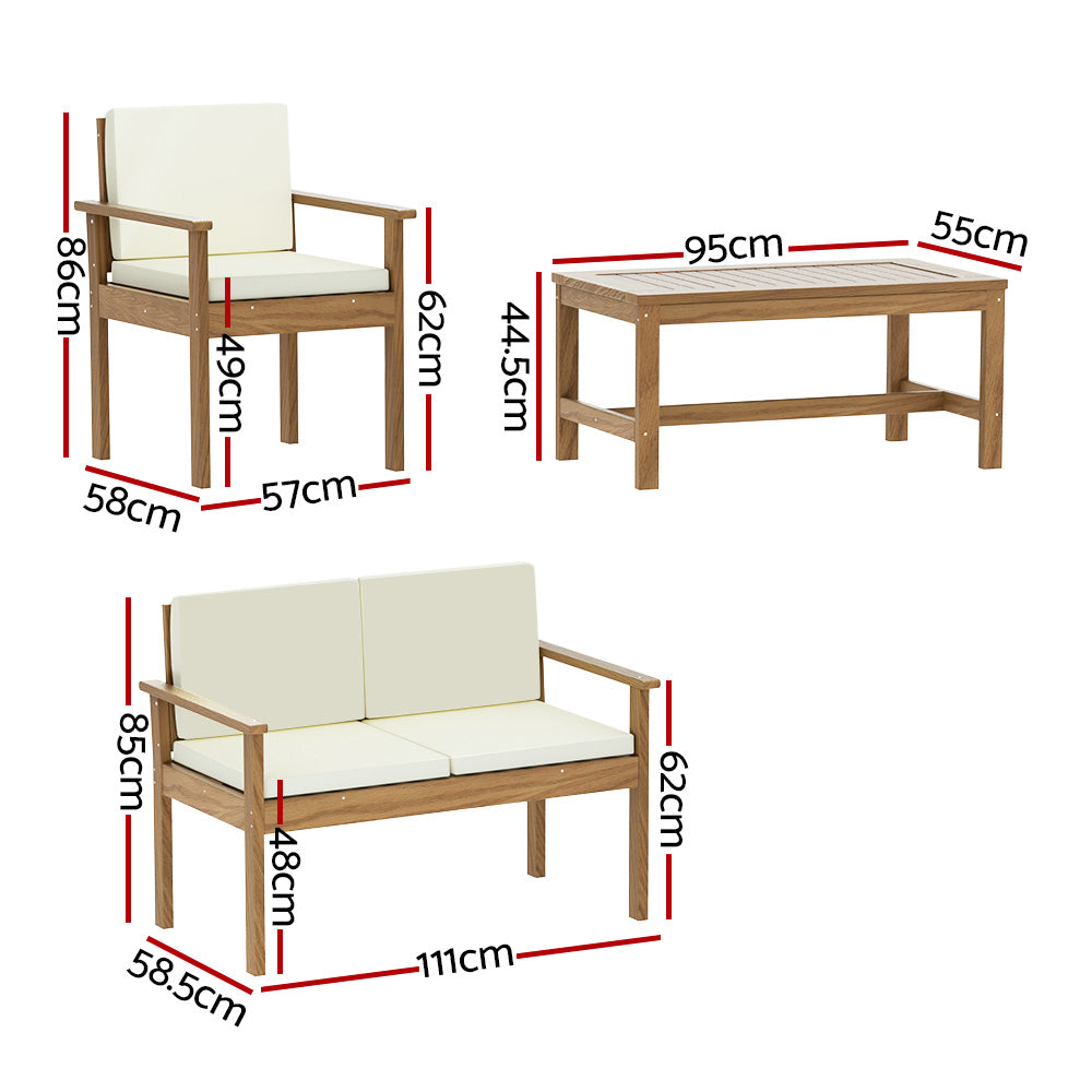 Gardeon 4 Piece Wooden Outdoor Sofa Set