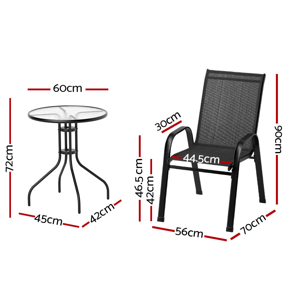Gardeon 3 Piece Stackable Bistro Set