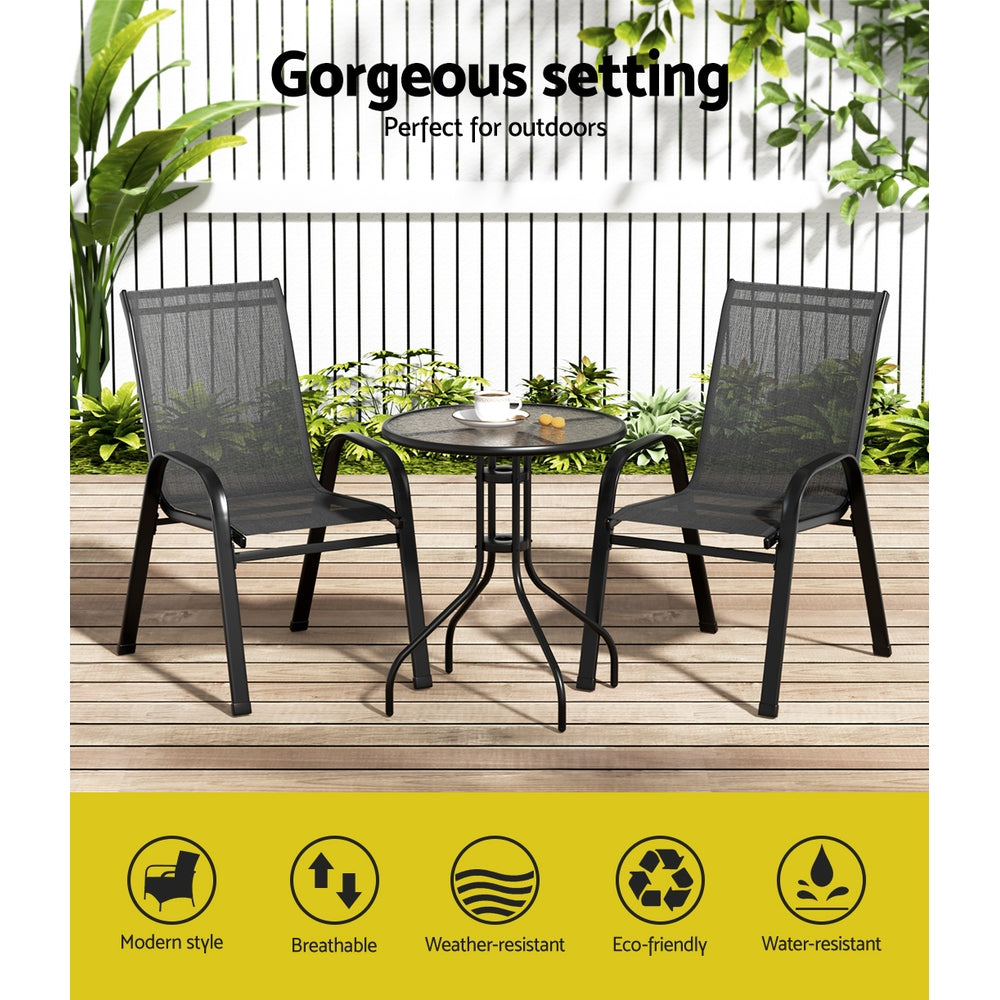 Gardeon 3 Piece Stackable Bistro Set