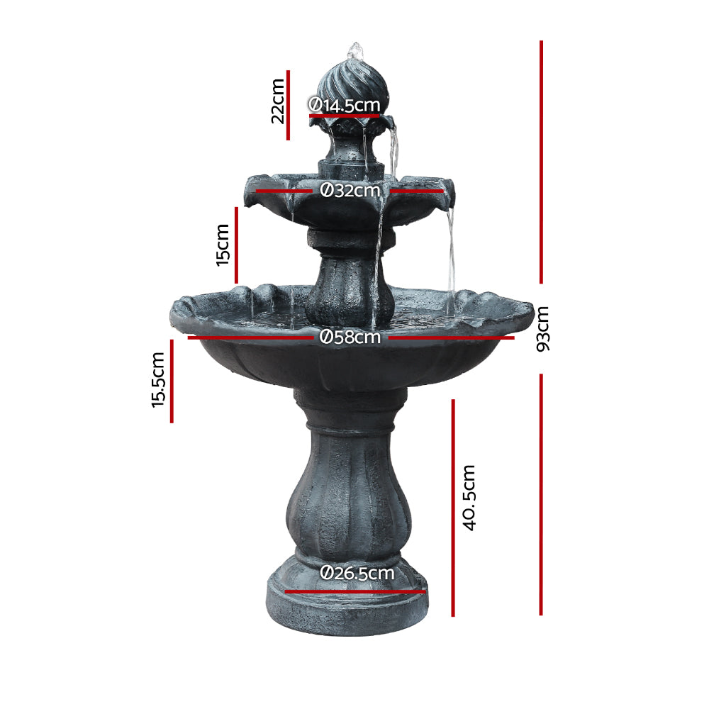 Gardeon 93cm 3 Tier Solar Water Fountain