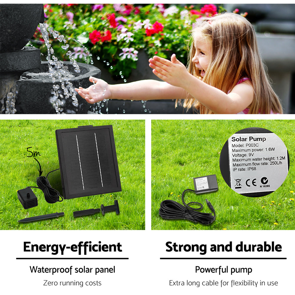Gardeon Solar 4 Tier Cascading Water Feature with LED Lights