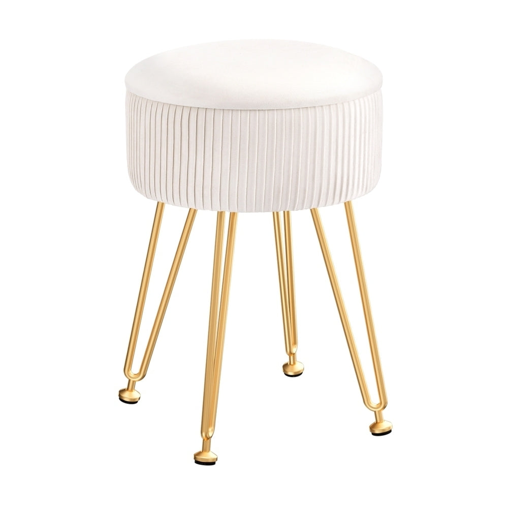 White Velvet Ottoman Foot Stool with Storage