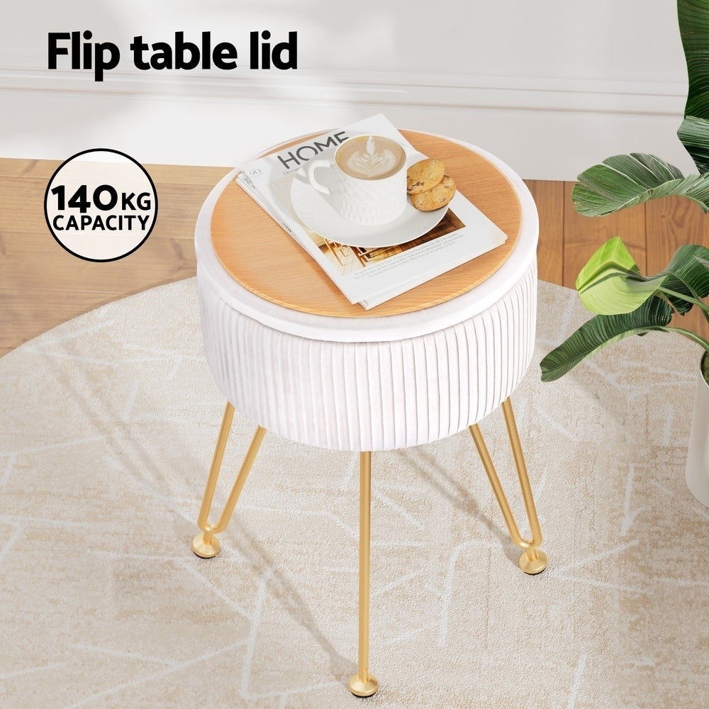 White Velvet Ottoman Foot Stool with Storage