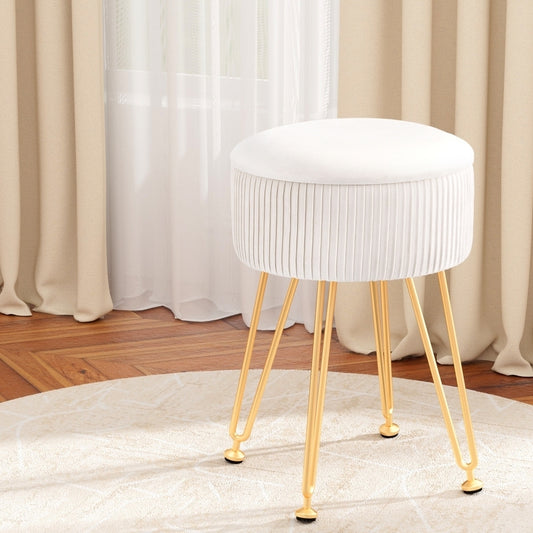 White Velvet Ottoman Foot Stool with Storage
