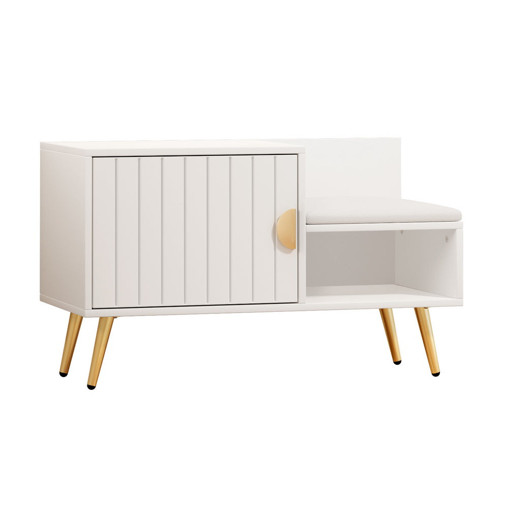 White Shoe Rack Cabinet with Bench