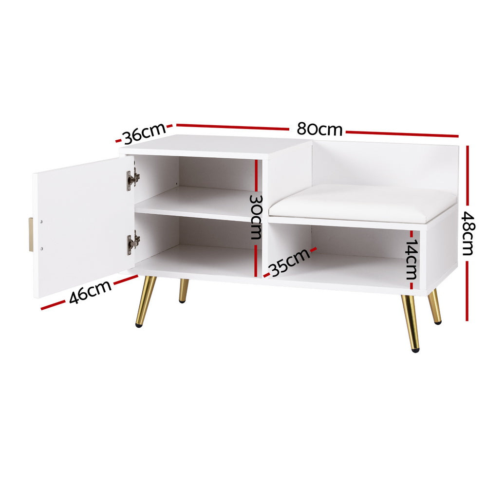 White Shoe Rack Cabinet with Bench