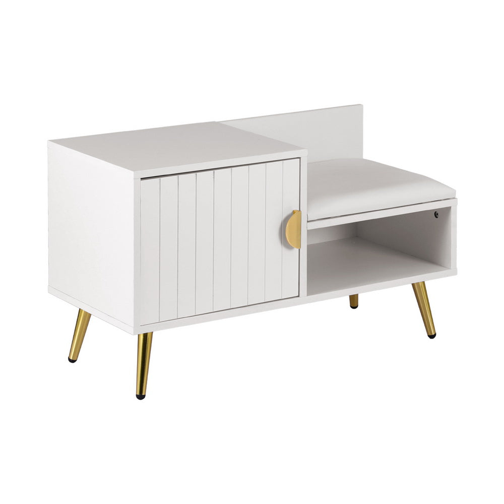 White Shoe Rack Cabinet with Bench