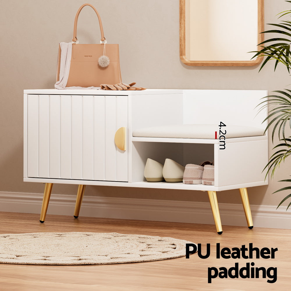 White Shoe Rack Cabinet with Bench