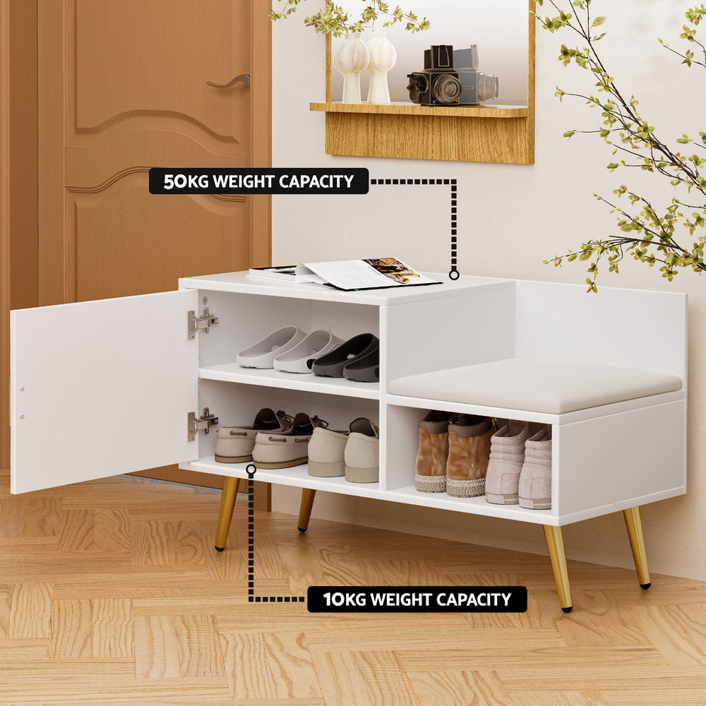 White Shoe Rack Cabinet with Bench