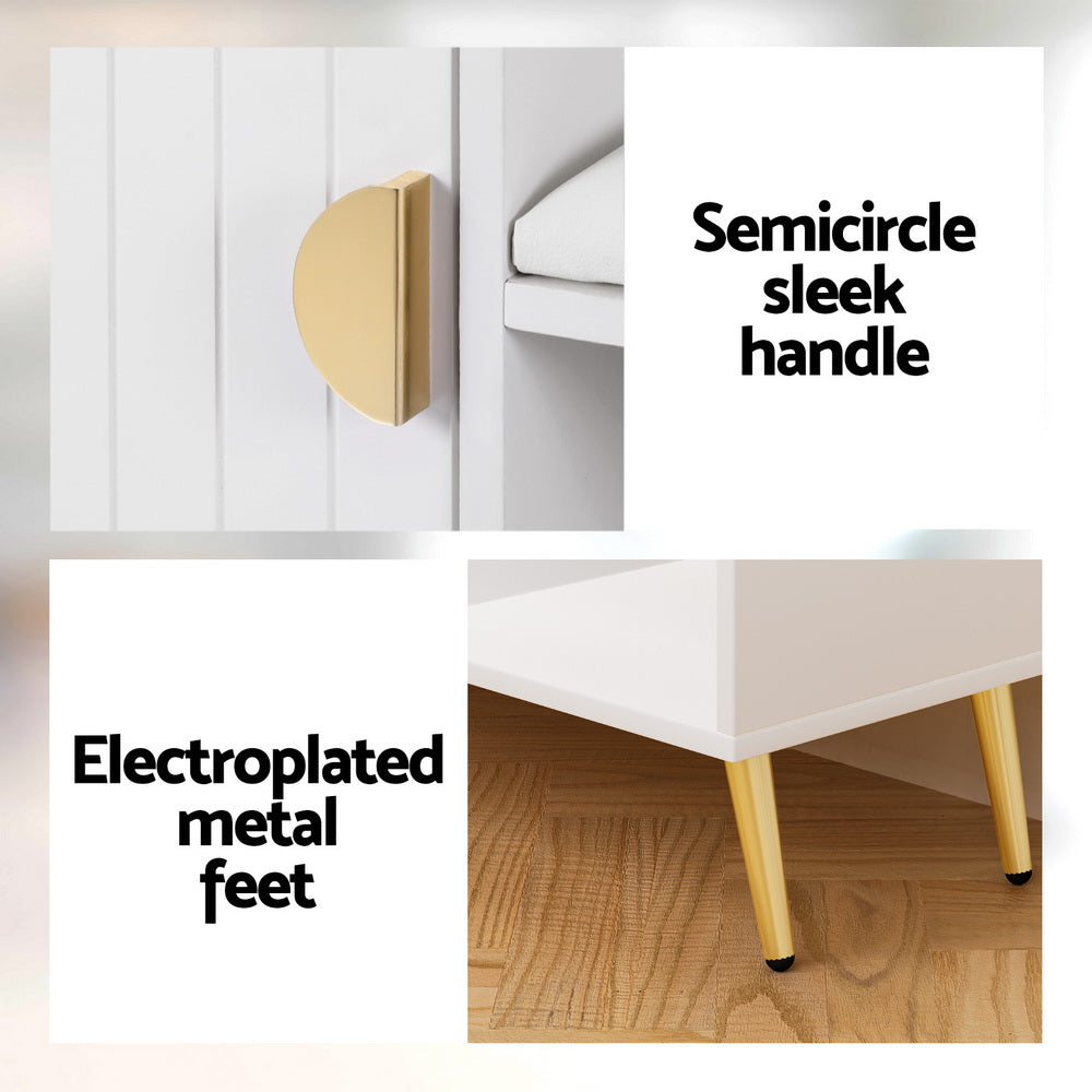 White Shoe Rack Cabinet with Bench
