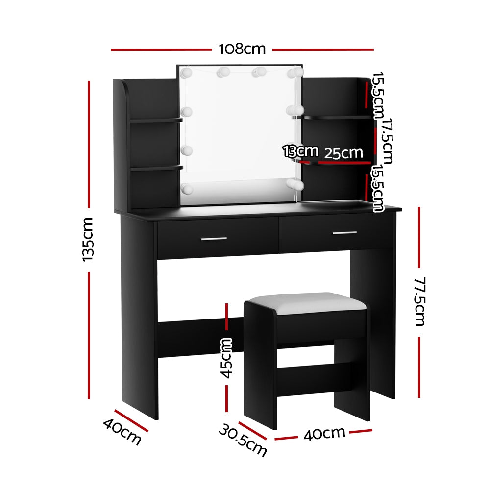 Dulcea Black Dressing Table with Stool