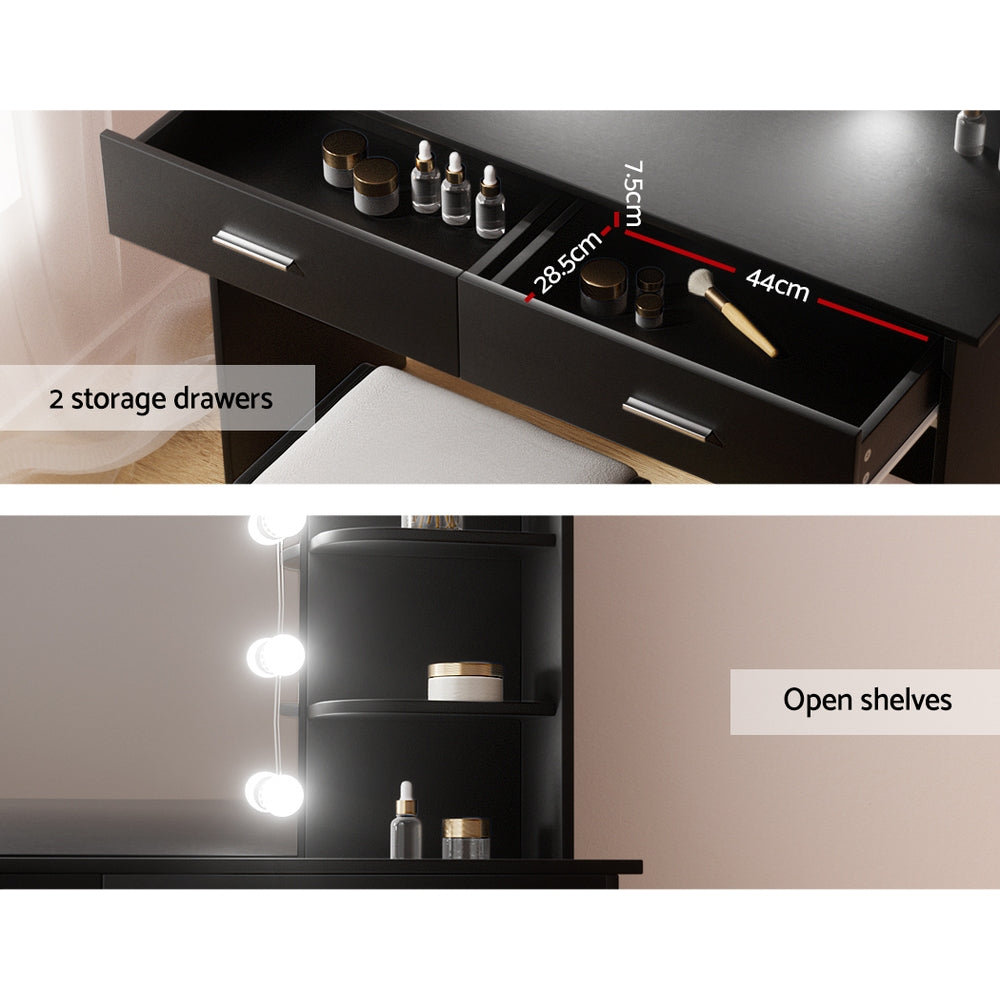 Dulcea Black Dressing Table with Stool