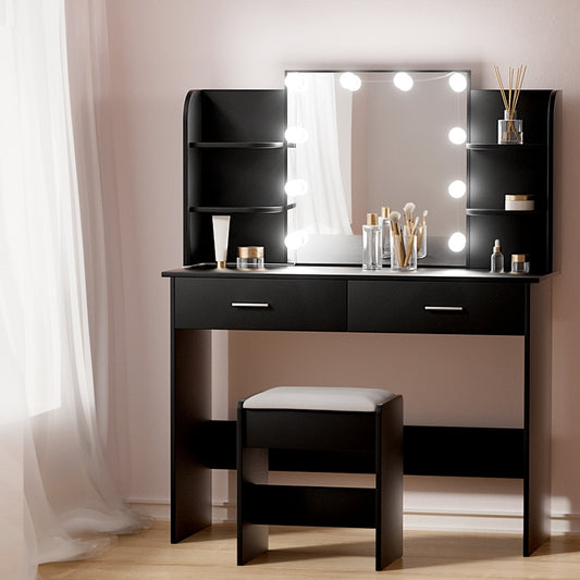 Dulcea Black Dressing Table with Stool