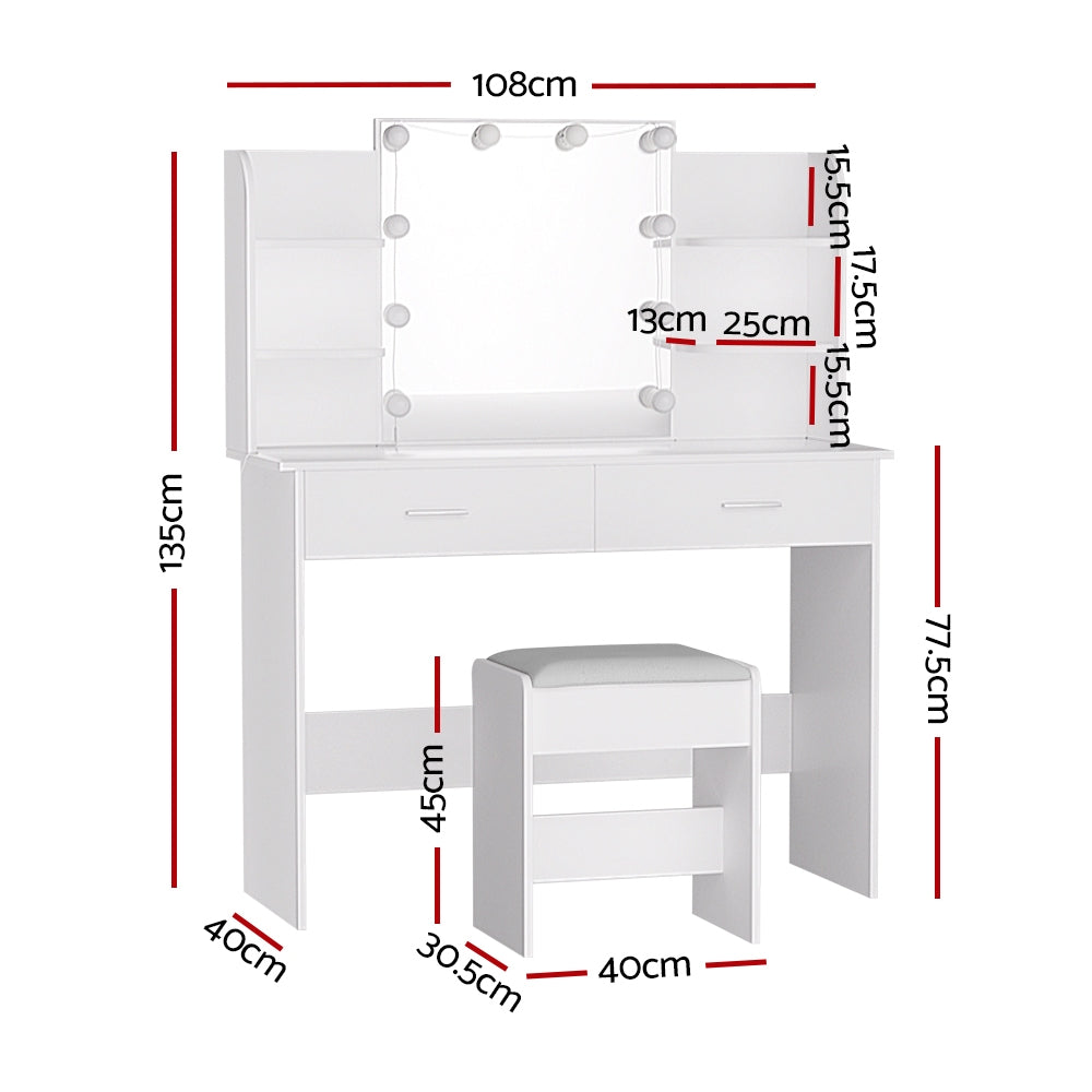 Dulcea White Dressing Table with Stool