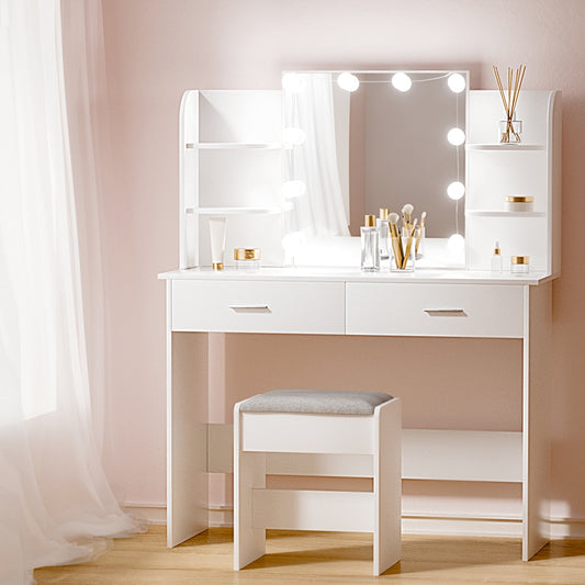 Dulcea White Dressing Table with Stool