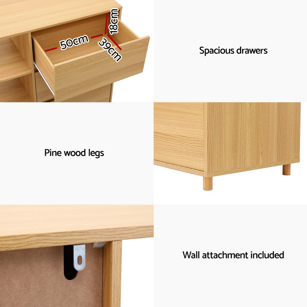 Pine Chest of Drawers with Storage Shelves