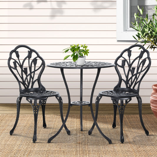 Gardeon Garden Black 3 Piece Bistro Set