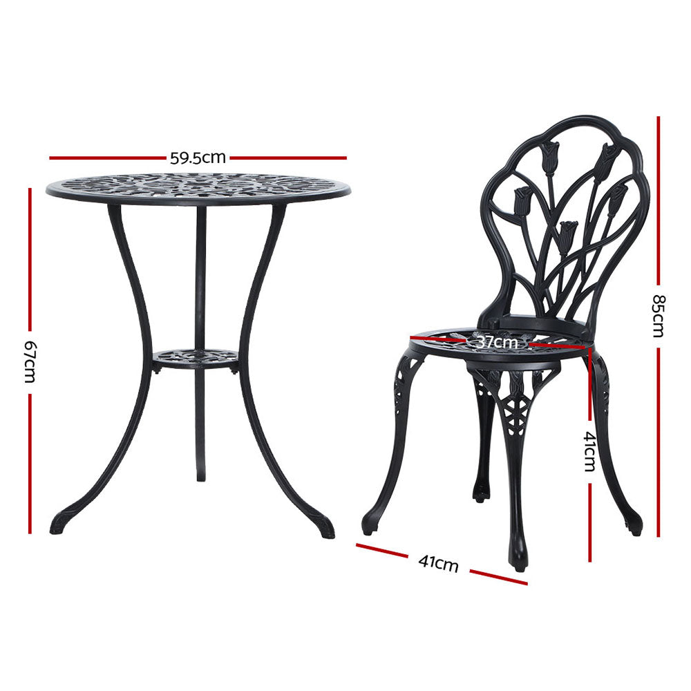 Gardeon Garden Black 3 Piece Bistro Set