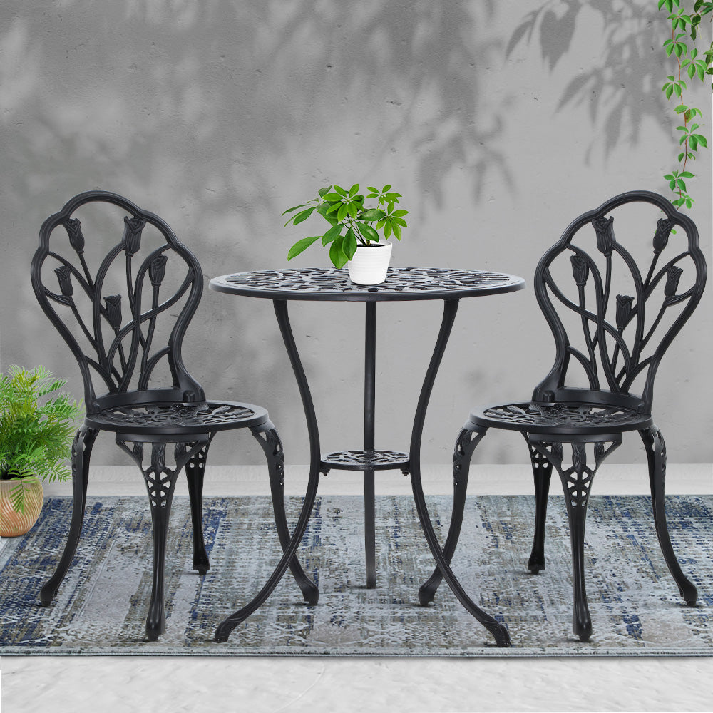 Gardeon Garden Black 3 Piece Bistro Set