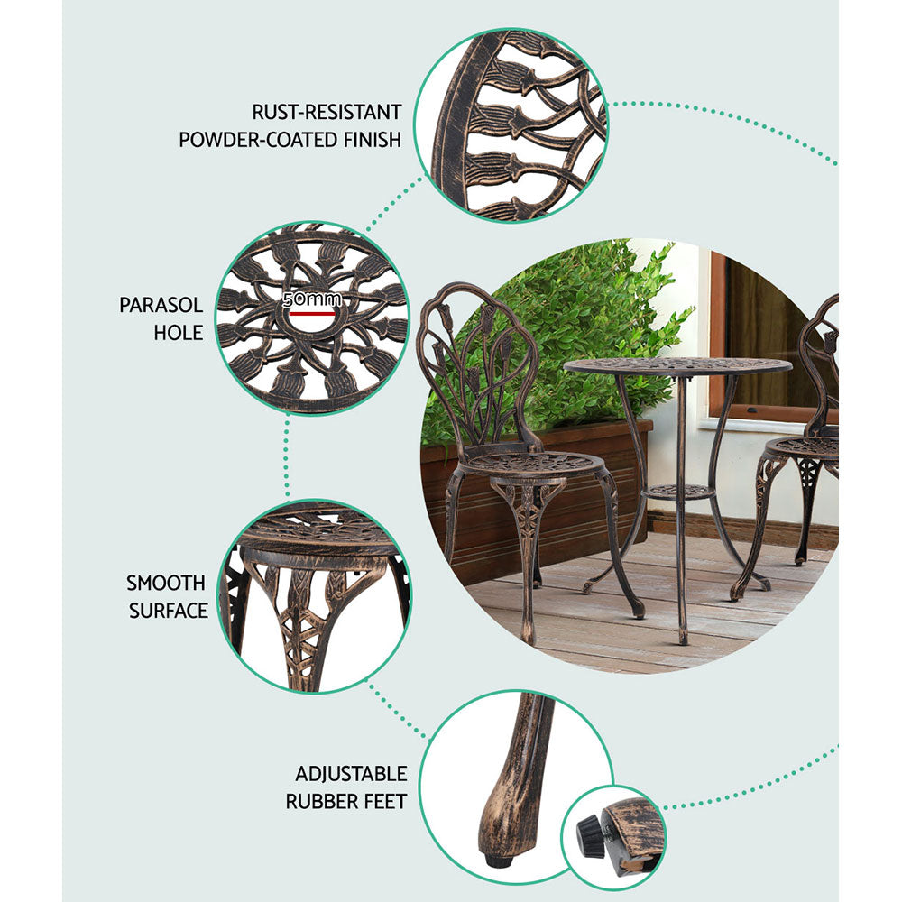 Gardeon Garden Bronze 3 Piece Bistro Set