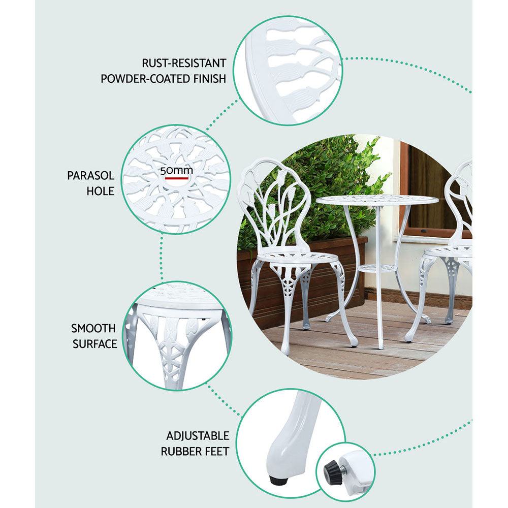 Gardeon Garden White 3 Piece Bistro Set