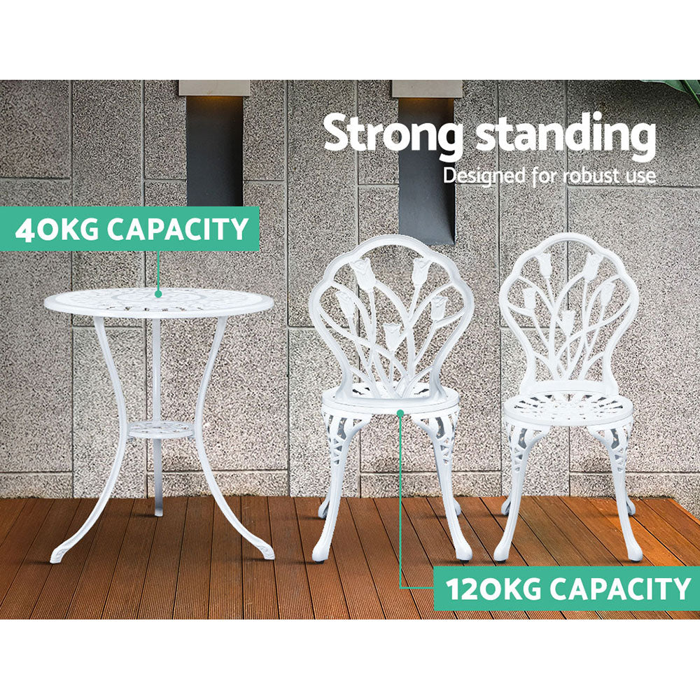 Gardeon Garden White 3 Piece Bistro Set
