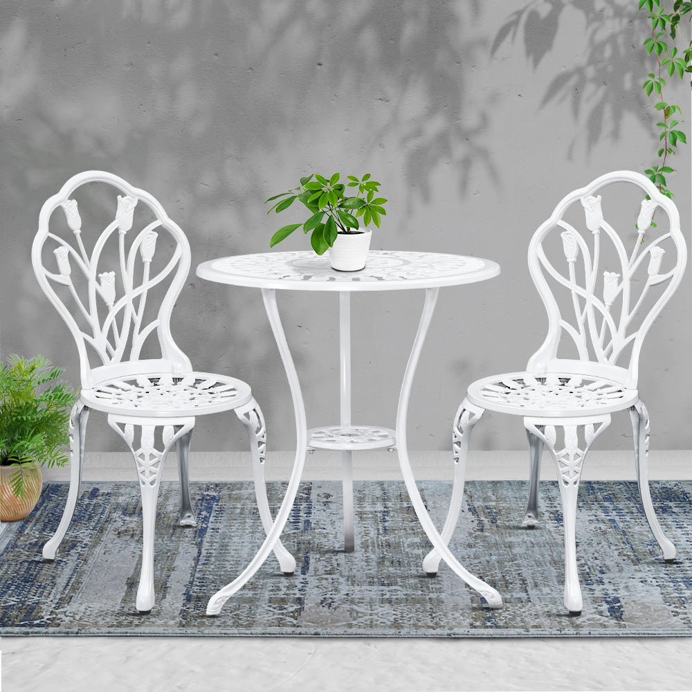 Gardeon Garden White 3 Piece Bistro Set