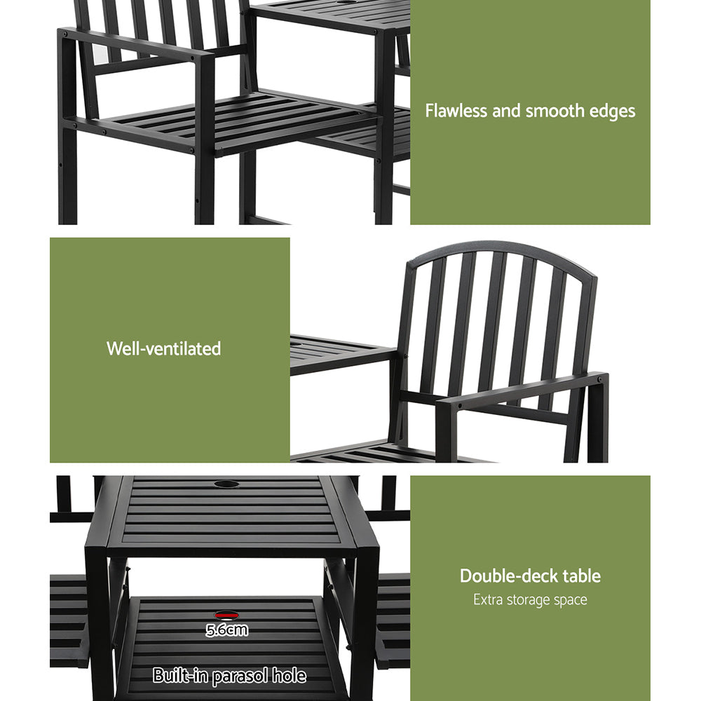 Gardeon Black 2 Seater Garden Bench
