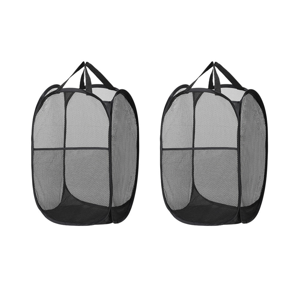 Set of 2 Black Foldable Laundry Baskets