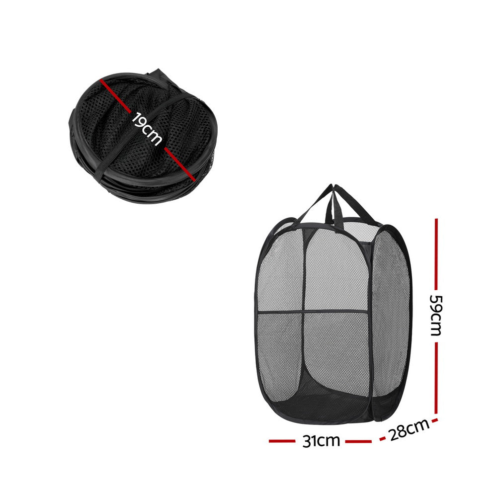 Set of 2 Black Foldable Laundry Baskets