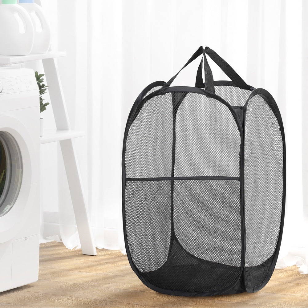 Set of 2 Black Foldable Laundry Baskets