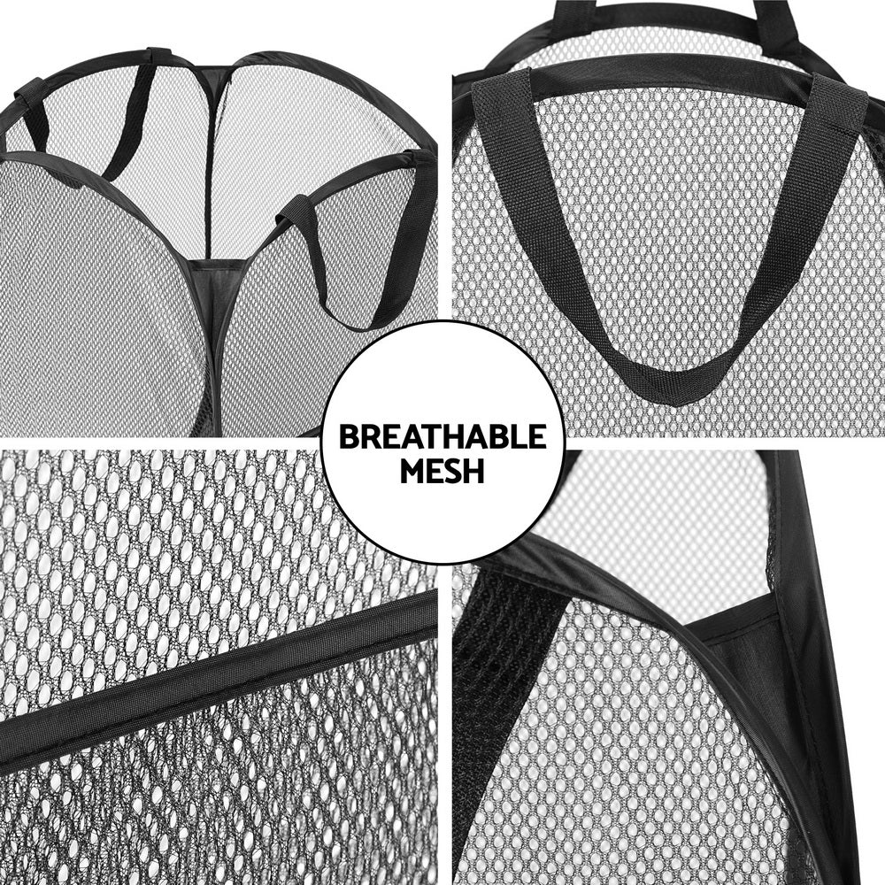 Set of 2 Black Foldable Laundry Baskets
