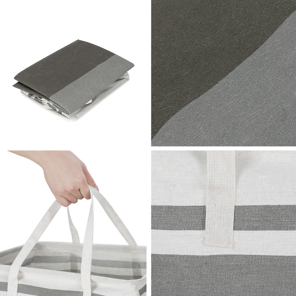 Set of 2 White and Grey Foldable Laundry Baskets