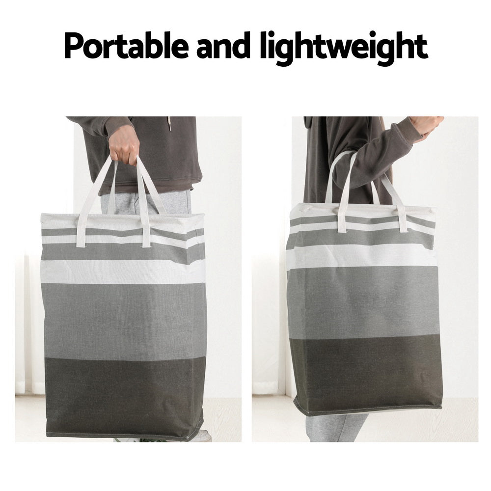 Set of 2 White and Grey Foldable Laundry Baskets