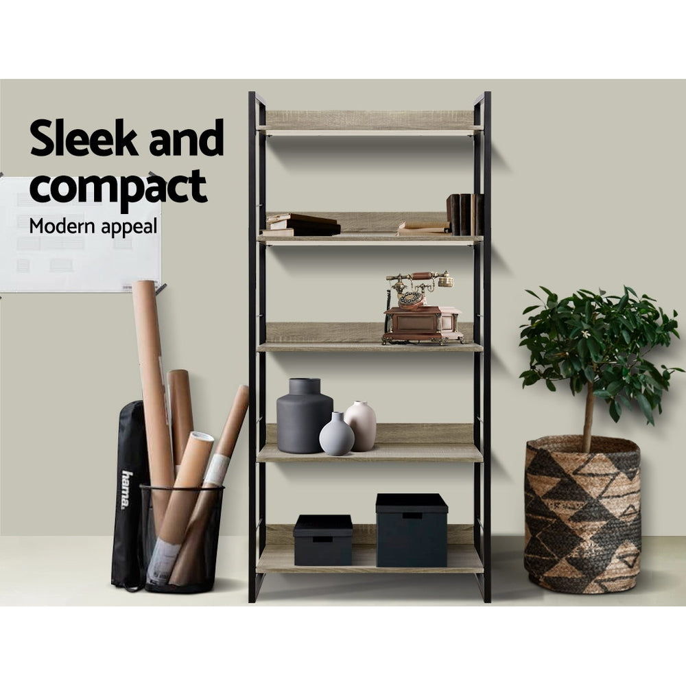 Noe Black and Oak 5 Tier Bookshelf