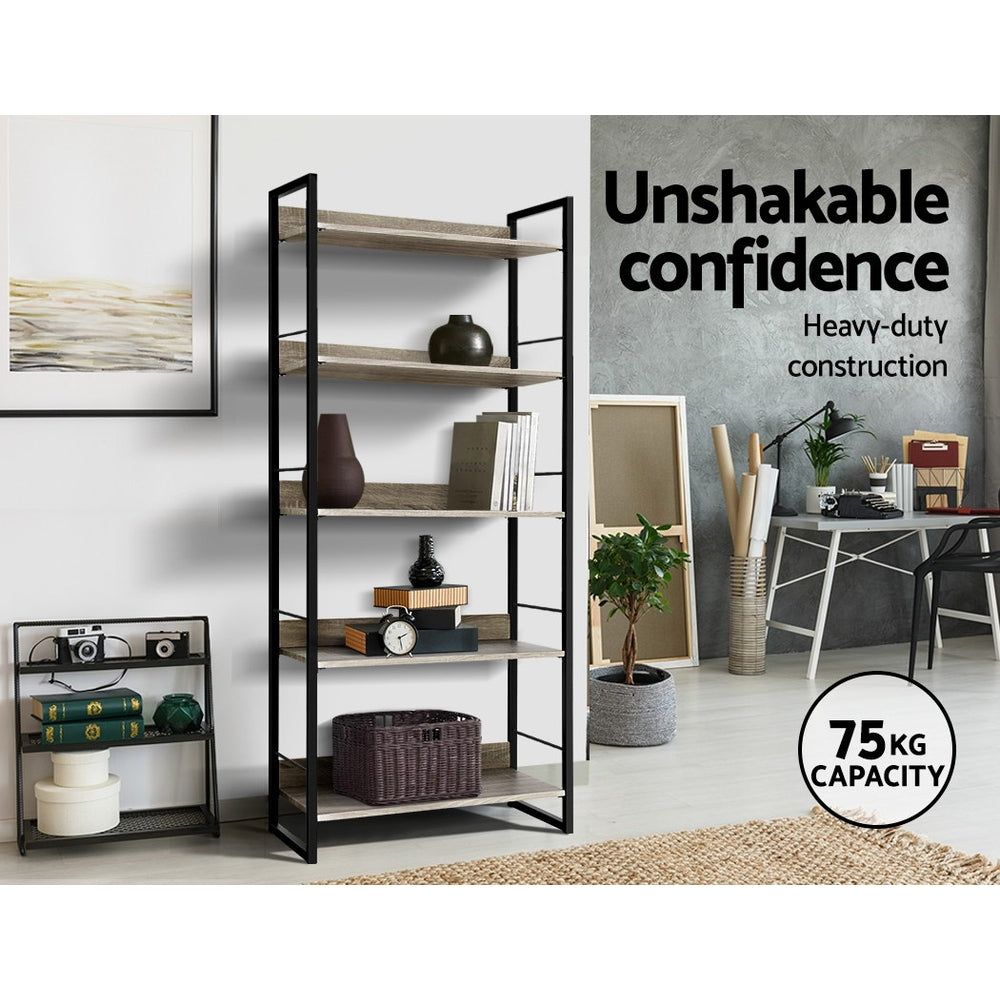 Noe Black and Oak 5 Tier Bookshelf